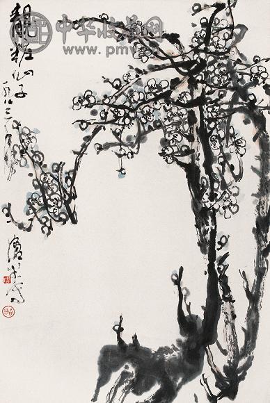 周沧米 1983年作 梅花 立轴 设色纸本