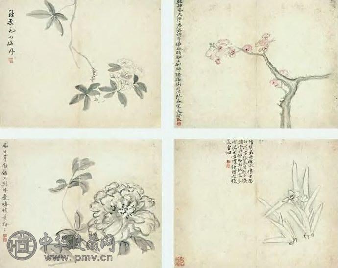 清 陈撰 花果 册页(8开选4)