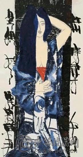 童振刚 少女与猫 镜心 设色纸本