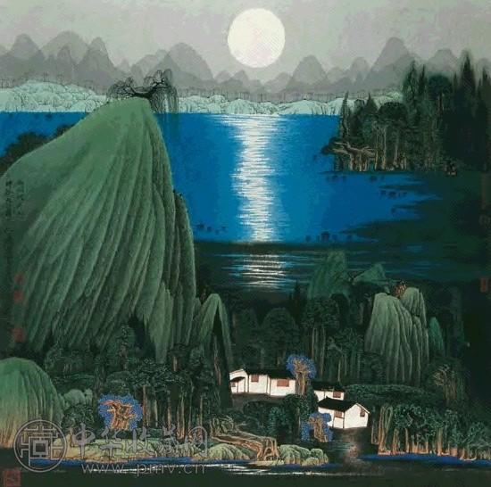 薛亮 湖山映月 镜心 设色纸本