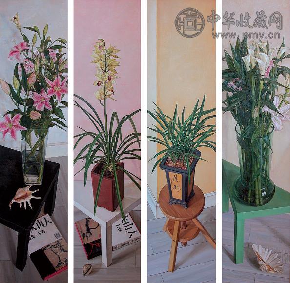 胡建成 2004—2005年 百合 兰 兰香 绿 布面 油画