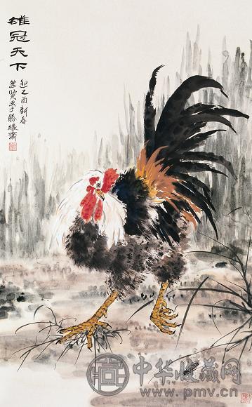 唐逸览 2005年作 雄冠天下图 立轴 设色纸本