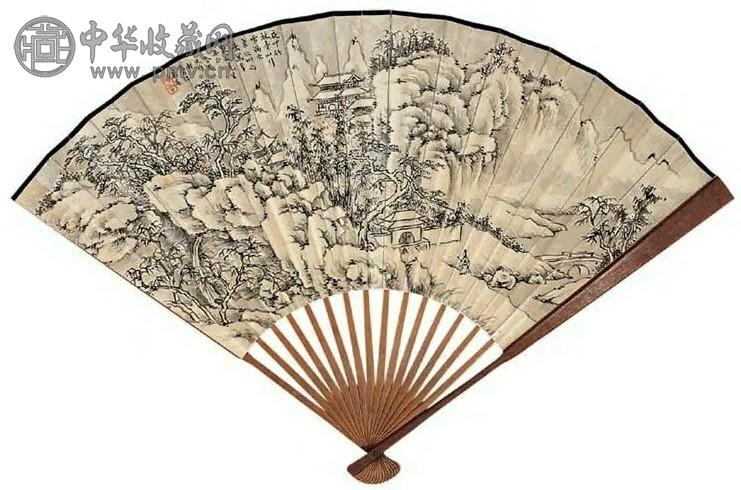 陈含光 1952年作 雪夜行旅图 扇面 水墨纸本