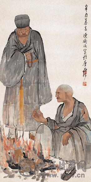 陈衡恪 1921年作 烧佛图 立轴 设色纸本