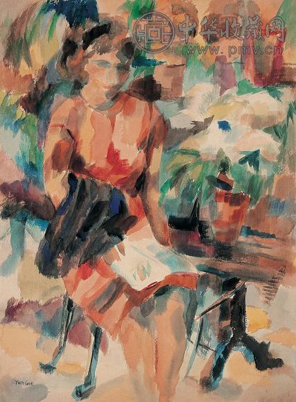 朱沅芷 少女看书 纸面 水彩