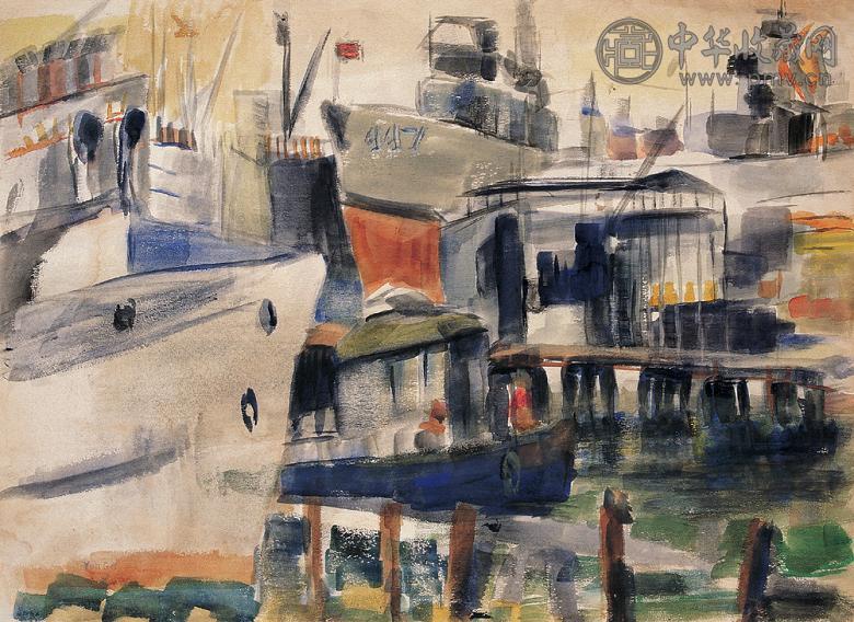 朱沅芷 港口 纸面 水彩