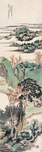 李嘉福 1866年作 山水清淑 屏条 设色纸本