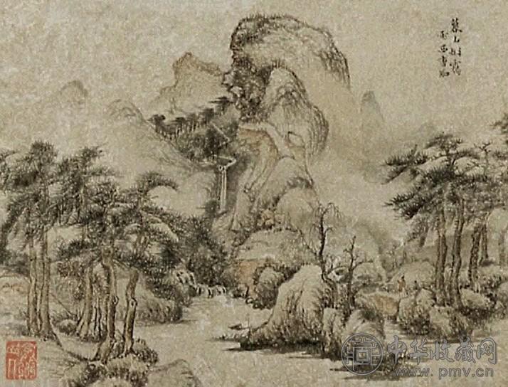 曹知白 山水 镜片 设色纸本