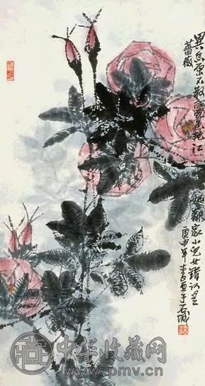 李亚 花卉 立轴 纸本