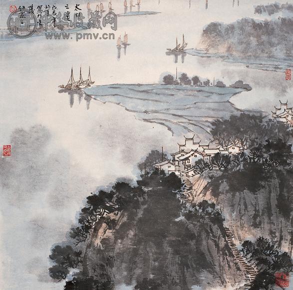 伍霖生 1988年作 太湖之滨 立轴 设色纸本