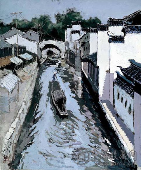 庞均 2000年作 江南水乡 油画 画布