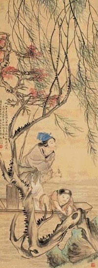郑煦 渔趣图 立轴 设色绢本