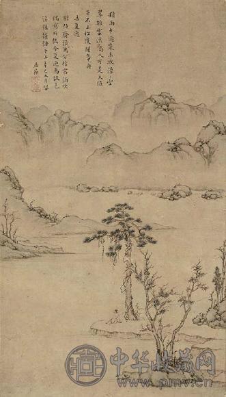 居节 1581年作 松溪独坐 立轴 设色纸本