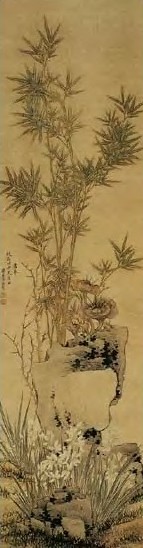 张若霭 清 双钩竹枝 轴