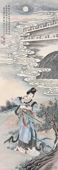 郑煦 辛卯(1891年)作 红线盗盒 立轴 设色纸本