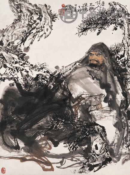 伍启中 丁卯(1987年)作 人物 立轴 设色纸本