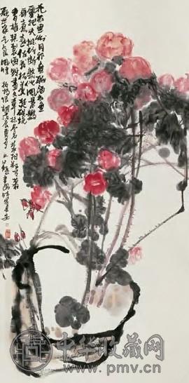 江文湛 戊辰(1988年)作 花卉 立轴 设色纸本