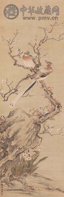 凌必正 花鸟 立轴 设色绢本