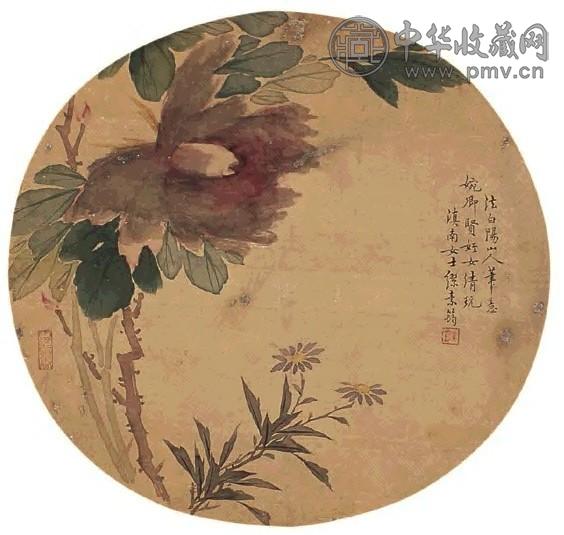 缪素筠 花卉 圆光 设色绢本