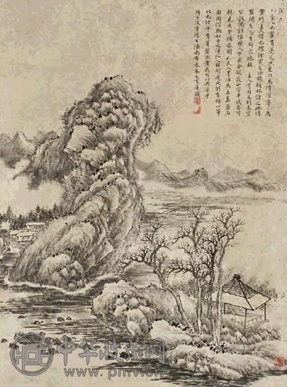 朱文震 丙子(1816年)作 山水 立轴 水墨纸本