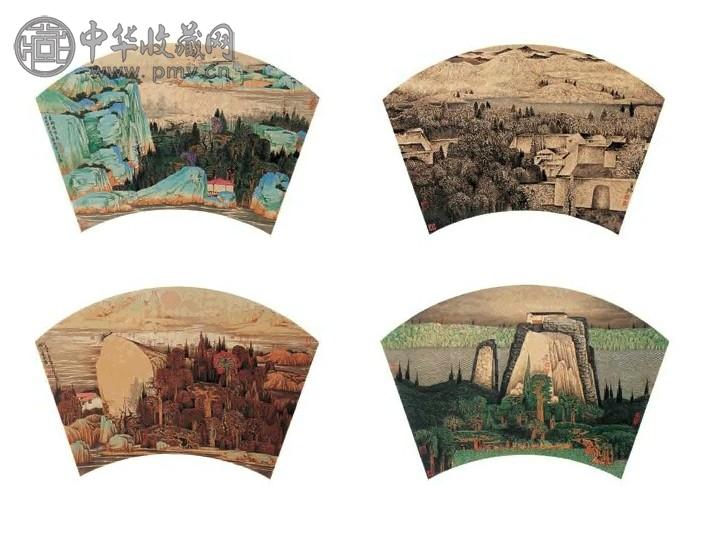 薛亮 2004年作 山水扇面(4帧) 镜心 设色纸本