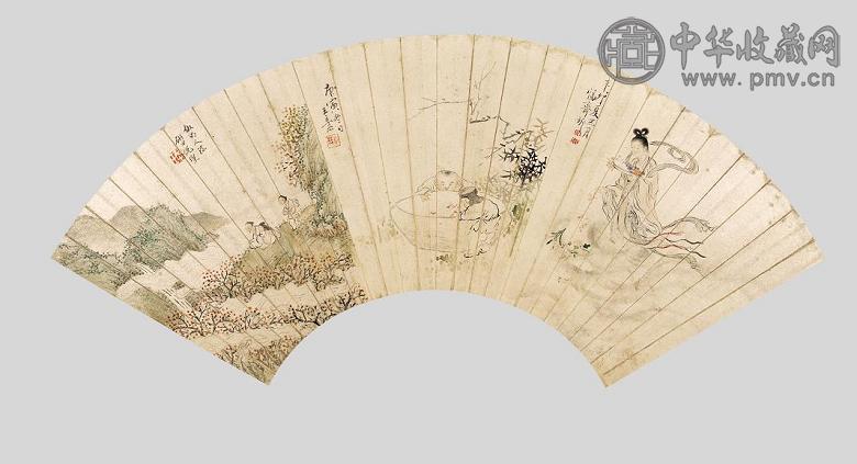 倪璨 王素 齐圻 人物 扇面 纸本