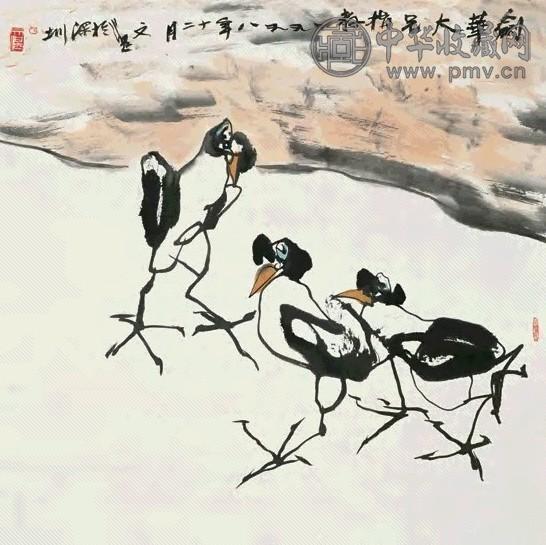 江文湛 1998年作 花鸟 镜心 设色纸本 江文湛 1998年作 花鸟 镜心 设色纸本