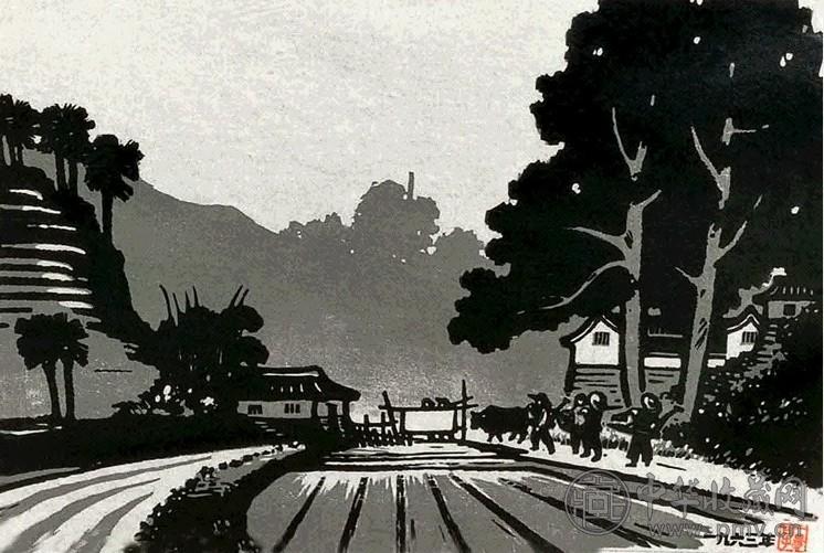 杨可扬 1957年 江南春晓(A.P) 套色版画