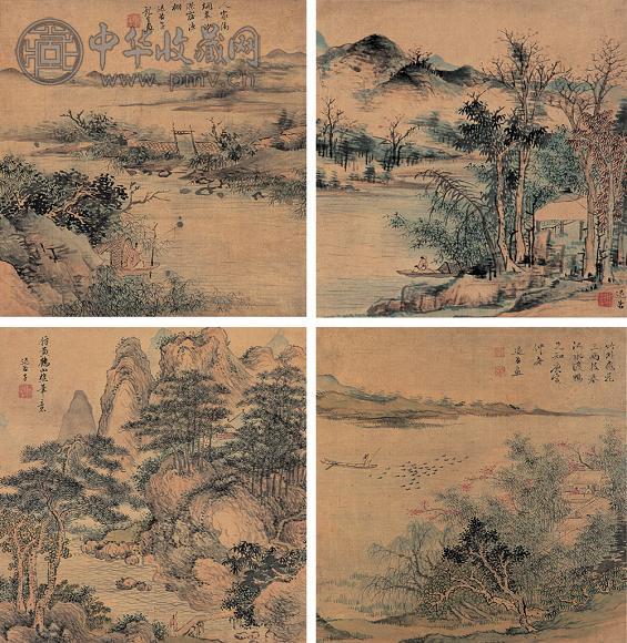 谢观生 山水册 册页(8开) 设色绢本