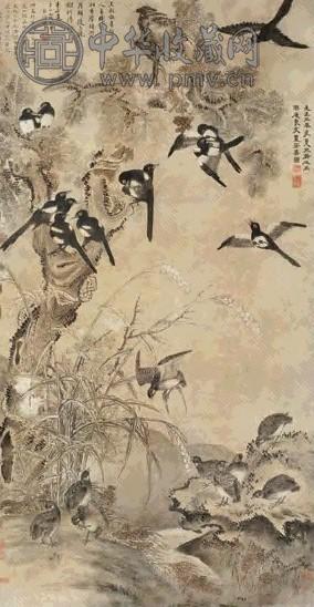 王渊 1343年作 岁岁安喜图 立轴 水墨纸本