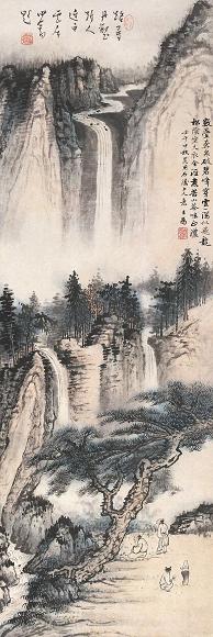 王颂余 飞瀑图 立轴 设色纸本