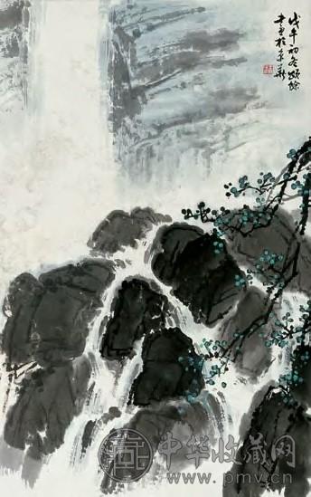 王颂余 戊午(1978年)作 幽谷白练图 立轴 设色纸本