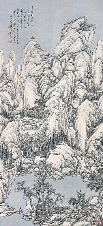 许孙穆 群峰雪霁 立轴 纸本设色