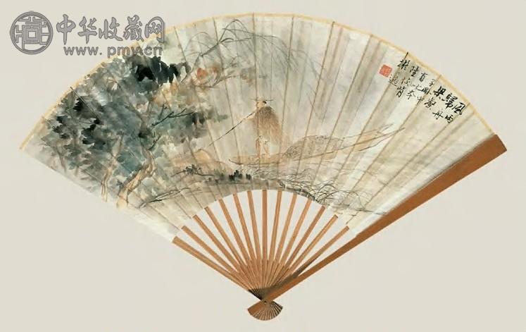 陆廉夫 风雨归舟 扇面 设色纸本
