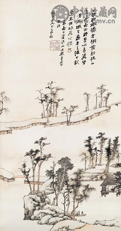 张大千 1959年作 山园春兴 镜心 设色纸本