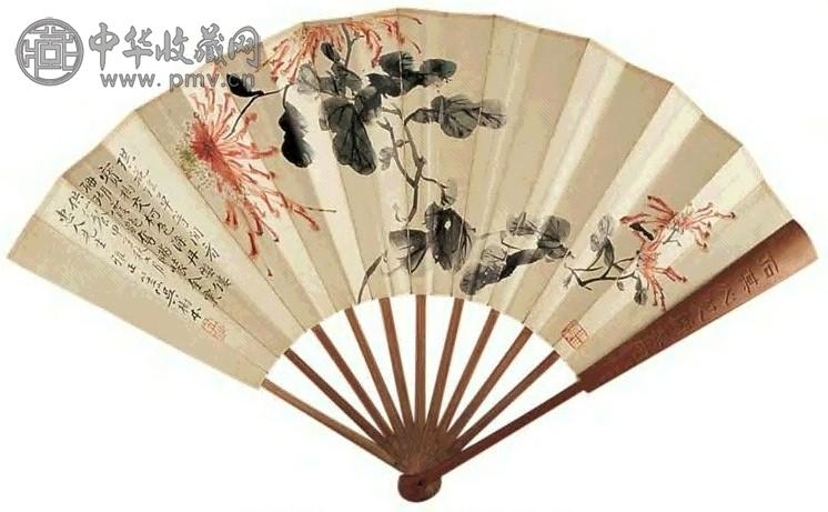 吴树本 花卉 扇面 纸本