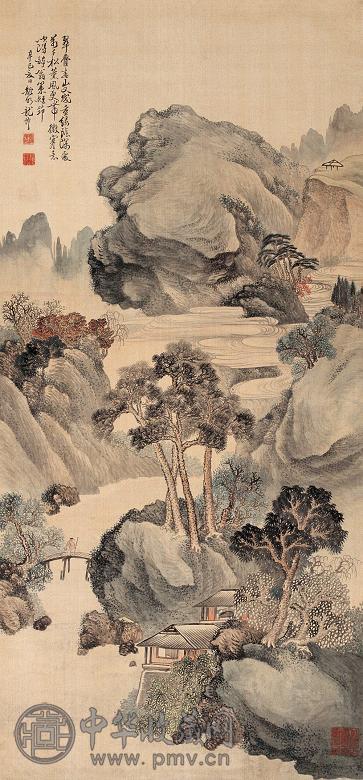 金龙节 松山策杖图 立轴 设色绢本