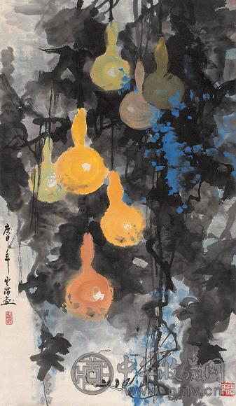 俞云阶 1980年作 葫芦 立轴 设色纸本