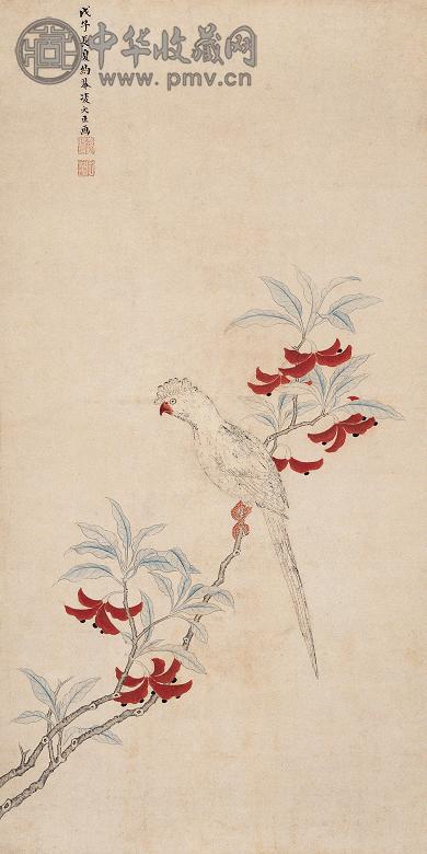 凌必正 1588年作 花鸟 立轴 设色纸本