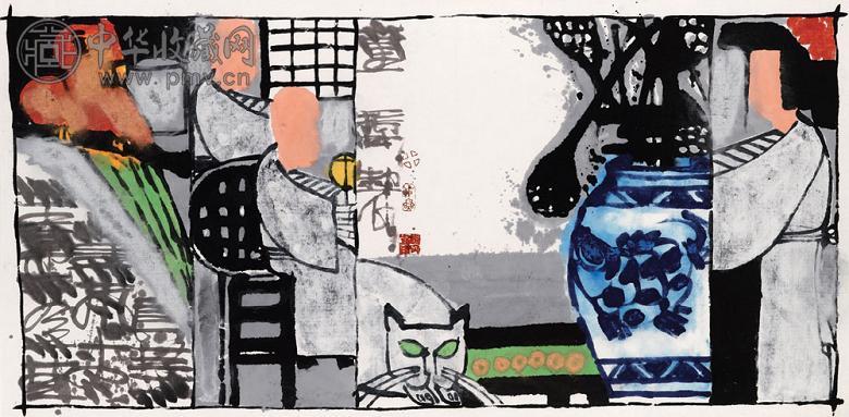 童振刚 2002年作 无聊系列之四 镜心 纸本综合材料