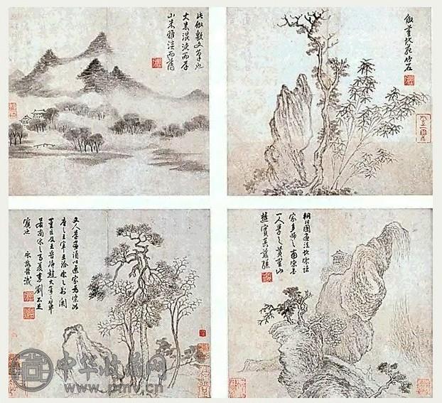 明 宋懋晋 仿古山水树石 册页(12开) 水墨纸本