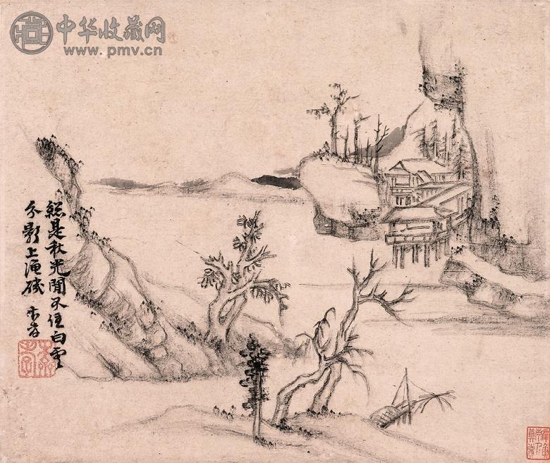 戴本孝 崖岸秋光 立轴 水墨纸本