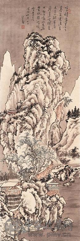 溥儒 1958年作 群峰积雪 立轴 设色纸本