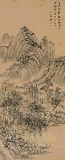 倪璨 摹黄鹤山樵笔法 立轴 水墨绢本