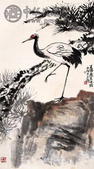 朱屺瞻 王传焘 仙鹤 立轴 纸本