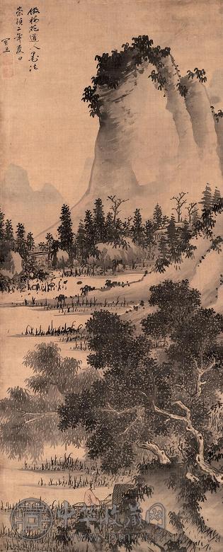 关思 1629年作 茂林耸峰 立轴 水墨纸本