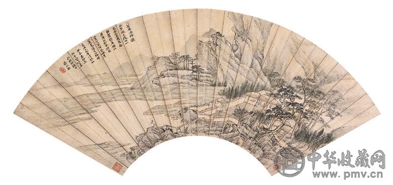 王概 癸未(1703年)作 山居清话图 扇面 设色纸本