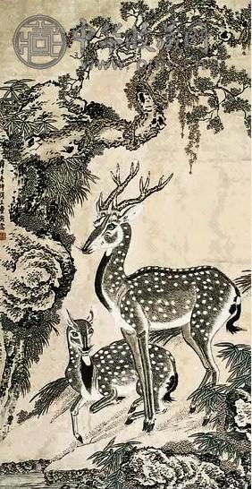 童衡 双鹿 轴 纸本设色