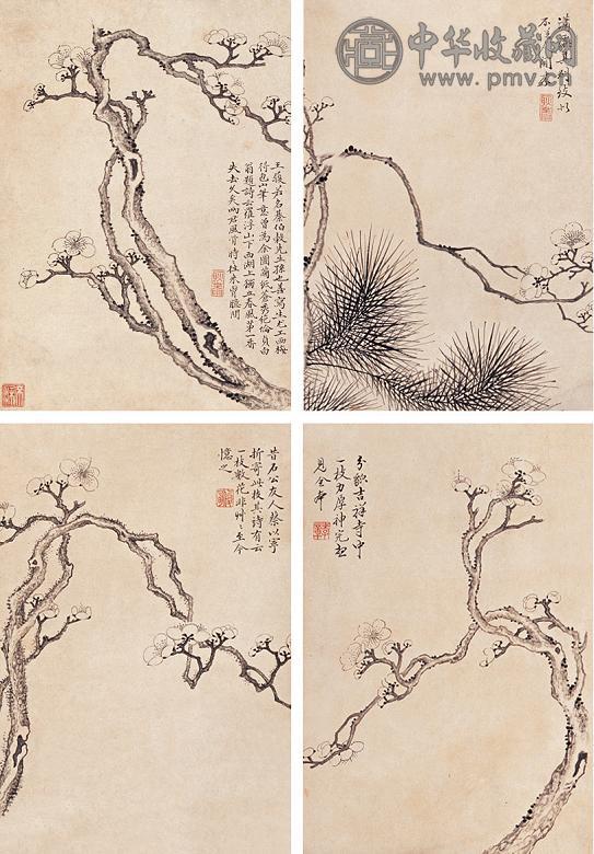 金俊明 墨梅册页(6开选4) 水墨纸本
