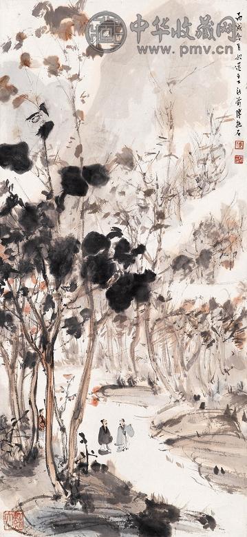 傅抱石 1946年作 秋林漫步 立轴 设色纸本